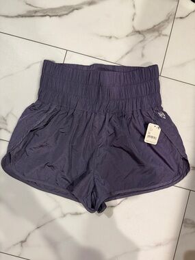 FP Movement by Free People Deep Purple Smocked High-Waist Athletic Shorts